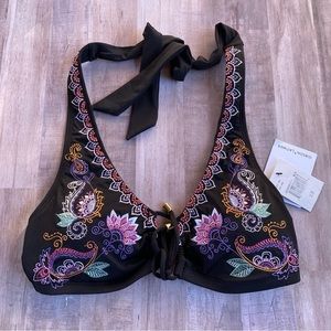 GIBSON LATIMER black halter embroidered bikini top sz XS